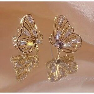 18K Gold Plated Butterfly Crystal Stud Earrings